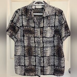 Multi Animal Print Lightweight Short Sleeve Button Down Vintage Kathy Che